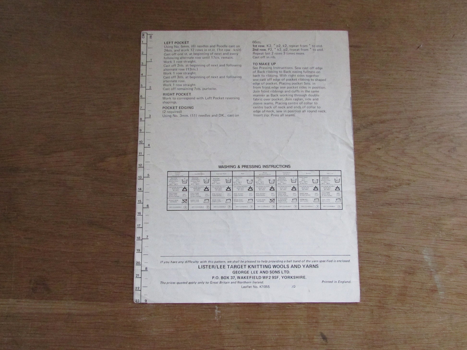 1970s Lee Lister K1055 knitting pattern for lady's blouson