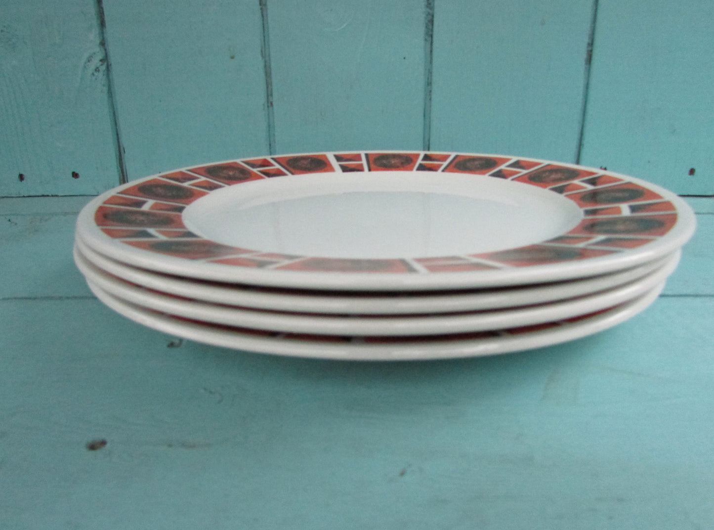 Set of 4 1960s Crown Clarence Ironstone "Helios" by Jon Anton dinner plates