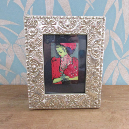 Vintage silver-tone embossed baroque floral frame