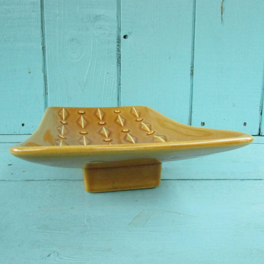 1960s Withernsea Eastgate Pottery golden honey textured rectangular trinket dish