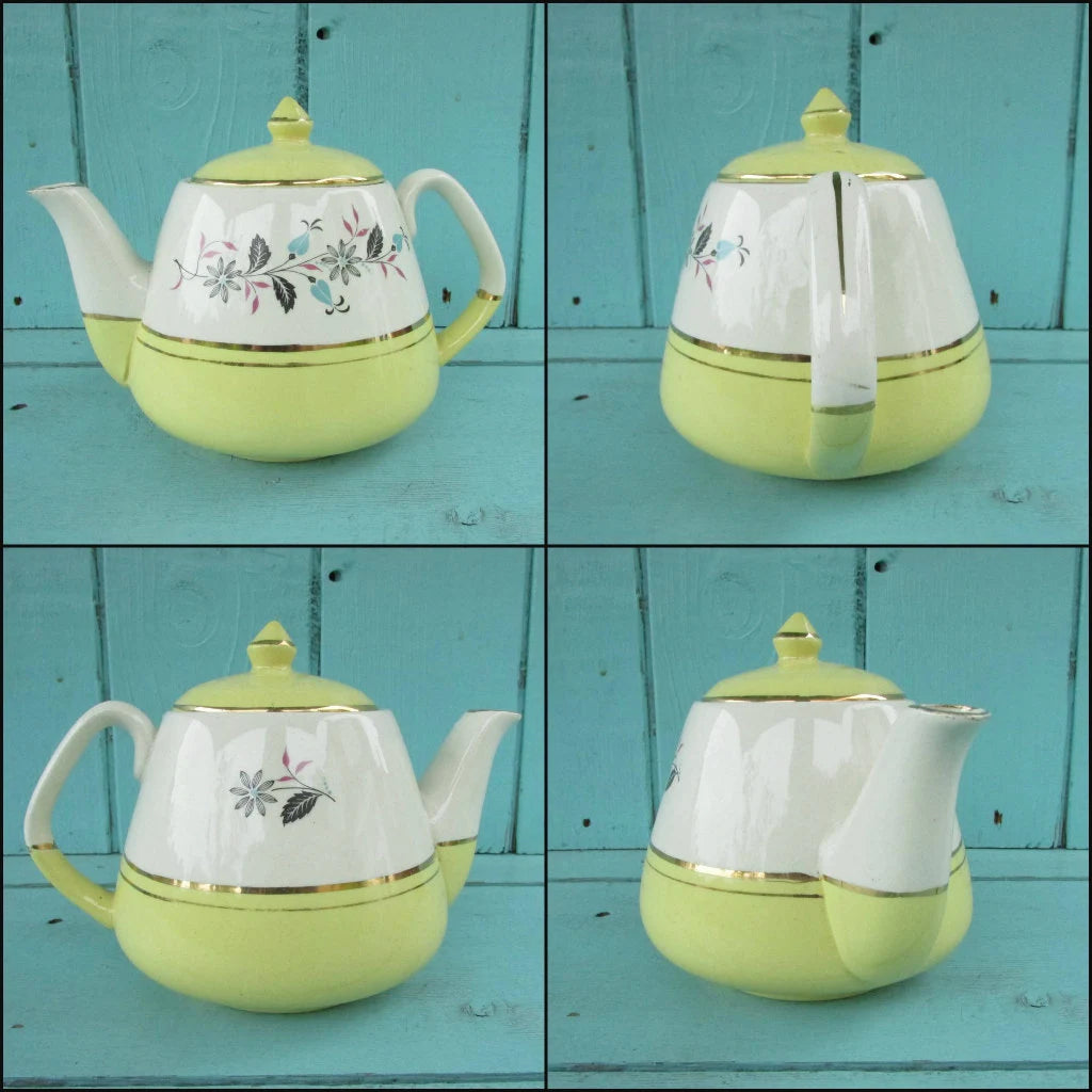 Mismatched 1950s Keele Street Pottery 'Talk of the Town' tea-for-one set