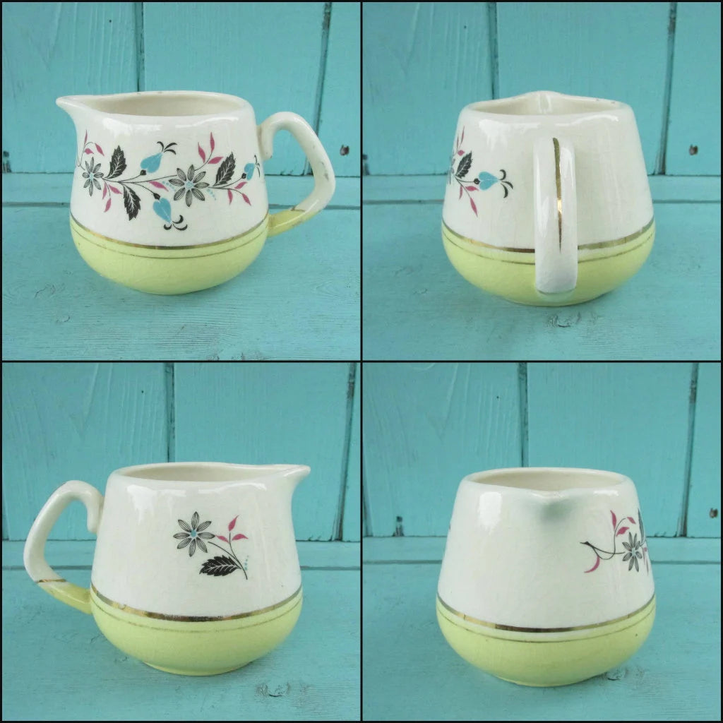 Mismatched 1950s Keele Street Pottery 'Talk of the Town' tea-for-one set