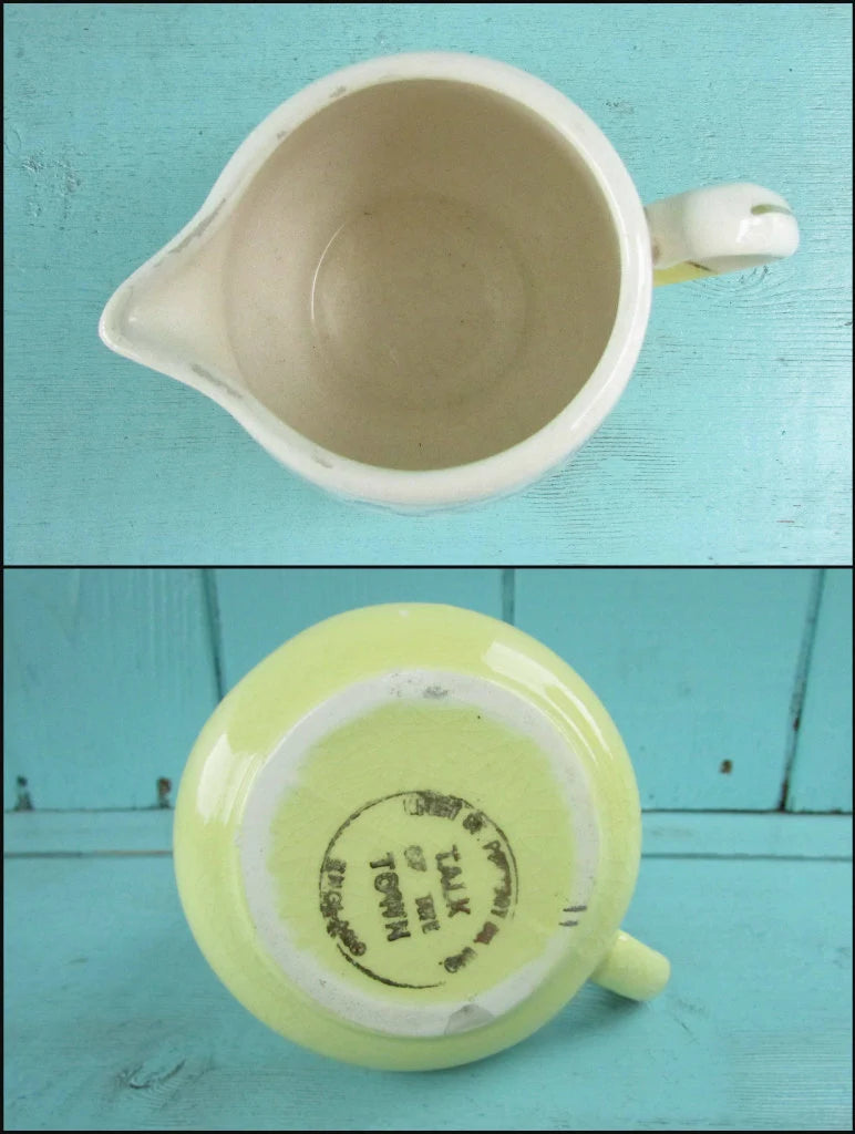 Mismatched 1950s Keele Street Pottery 'Talk of the Town' tea-for-one set