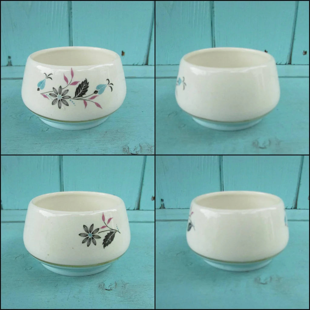 Mismatched 1950s Keele Street Pottery 'Talk of the Town' tea-for-one set