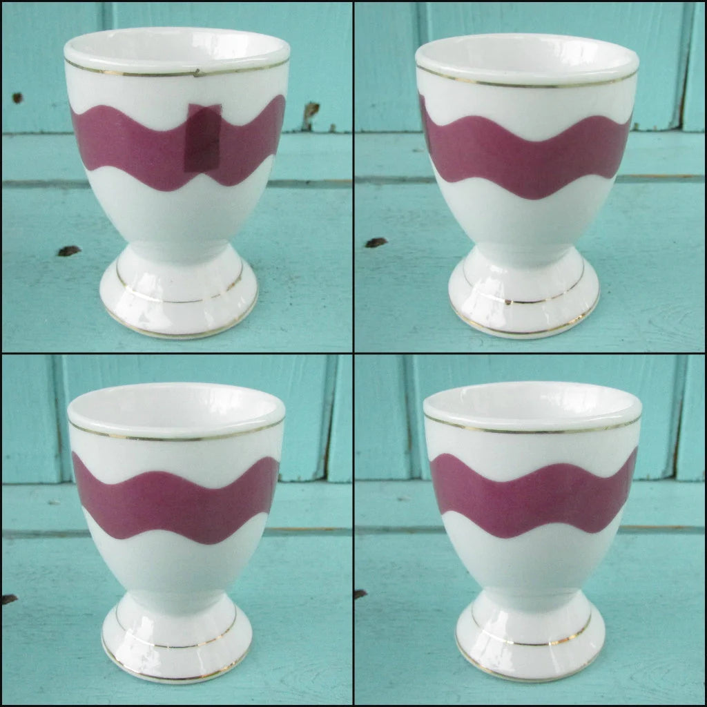 Vintage Motivex salt & pepper set and matching egg cups with coordinating ceramic spoons