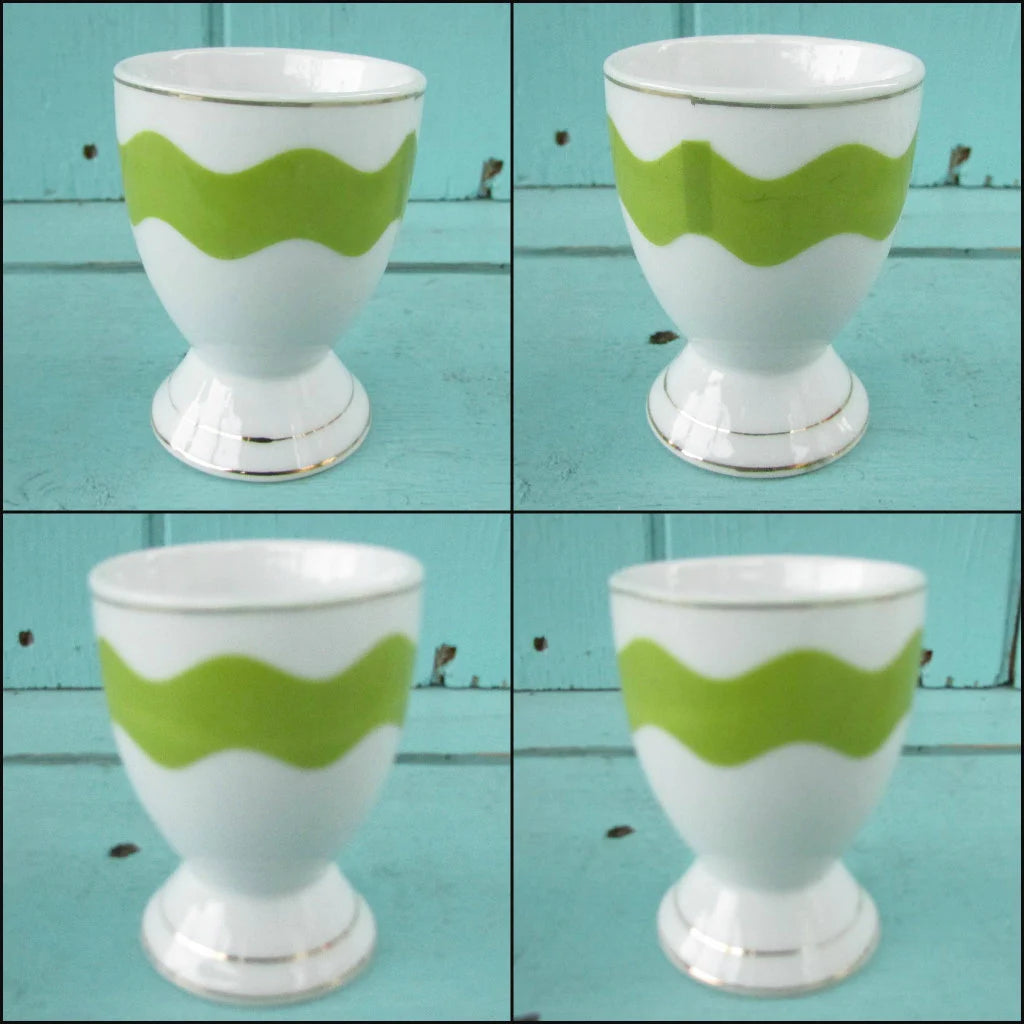 Vintage Motivex salt & pepper set and matching egg cups with coordinating ceramic spoons