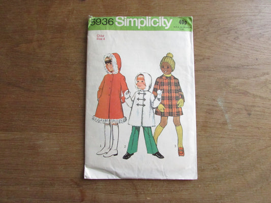 Part cut 1973 Simplicity 5936 sewing pattern for child's coat, size 4 (complete)