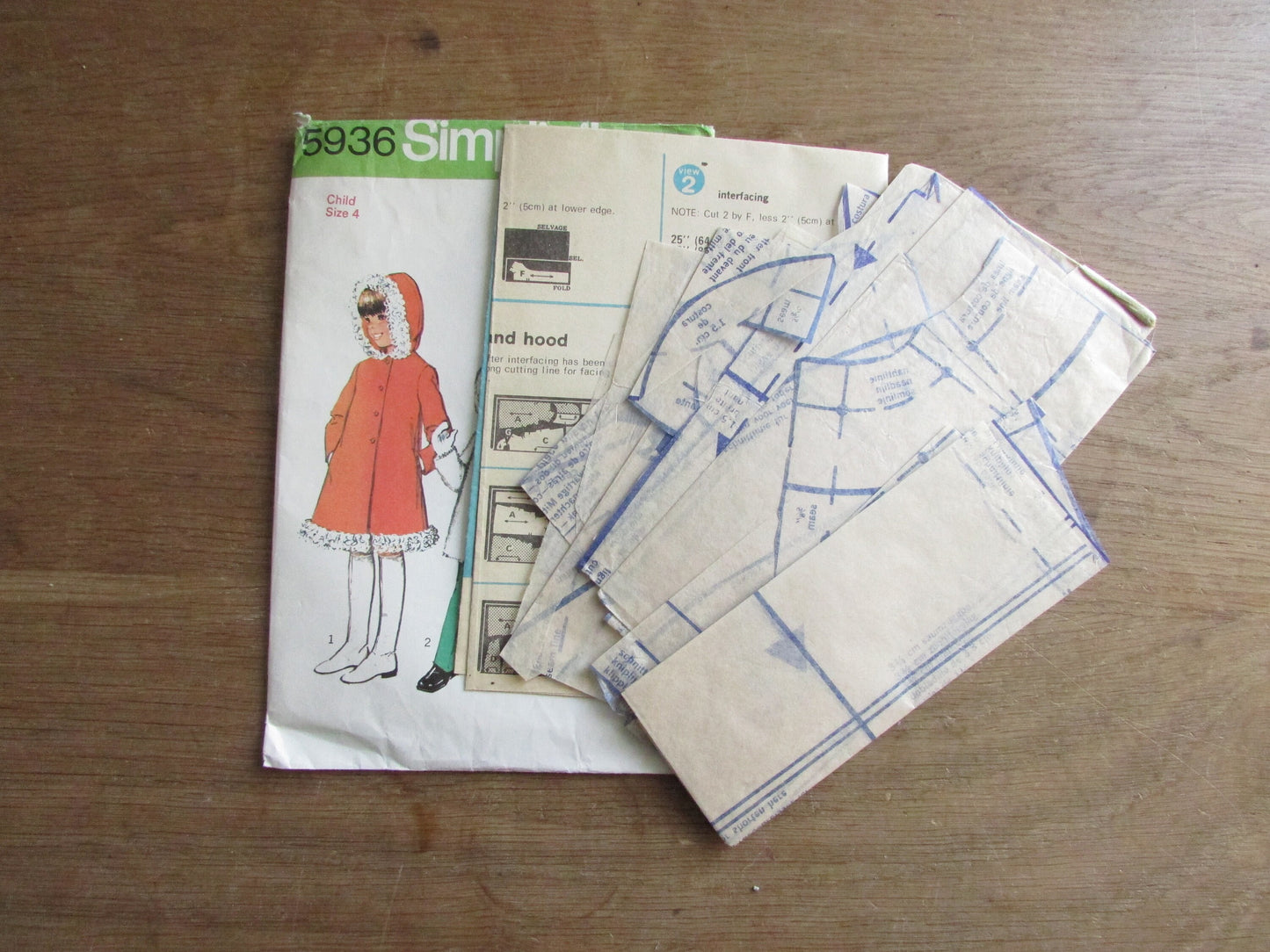 Part cut 1973 Simplicity 5936 sewing pattern for child's coat, size 4 (complete)