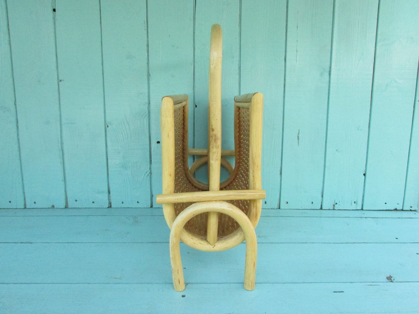 1970s bamboo & woven wicker magazine rack