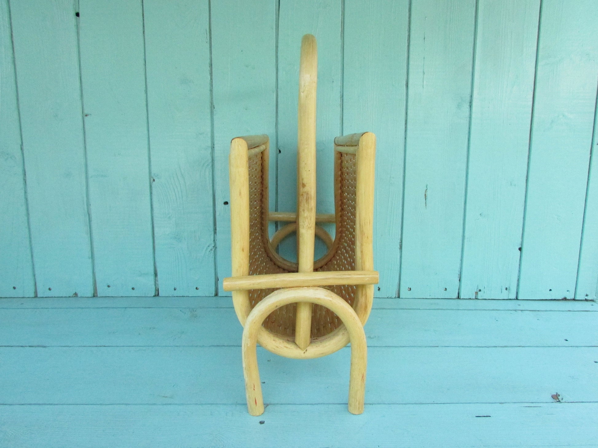 1970s bamboo & woven wicker magazine rack