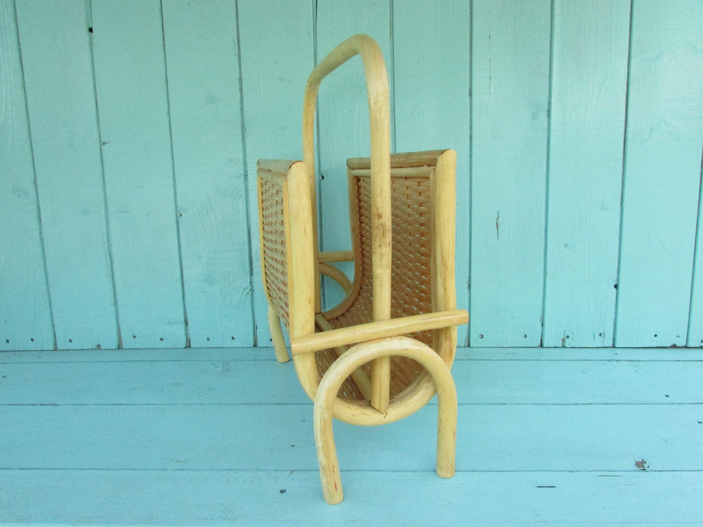 1970s bamboo & woven wicker magazine rack