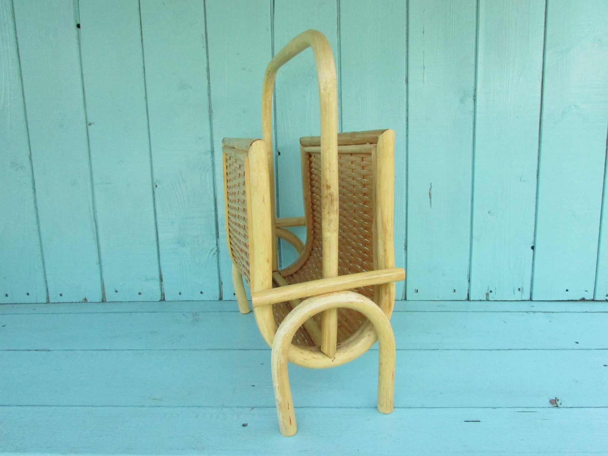 1970s bamboo & woven wicker magazine rack