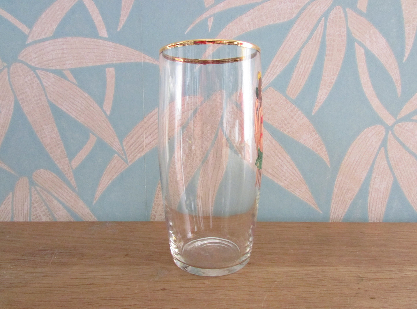 Mid-century gentleman's risqué pin-up girl pint glass, reverse decal