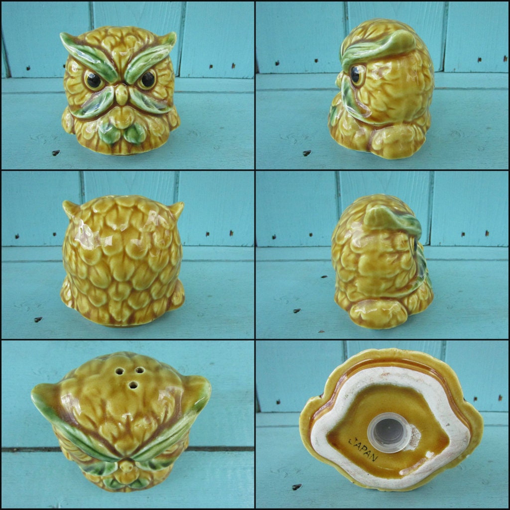 Vintage Royal Sealy Kaycoware ceramic owl cruet & creamer set, made in Japan