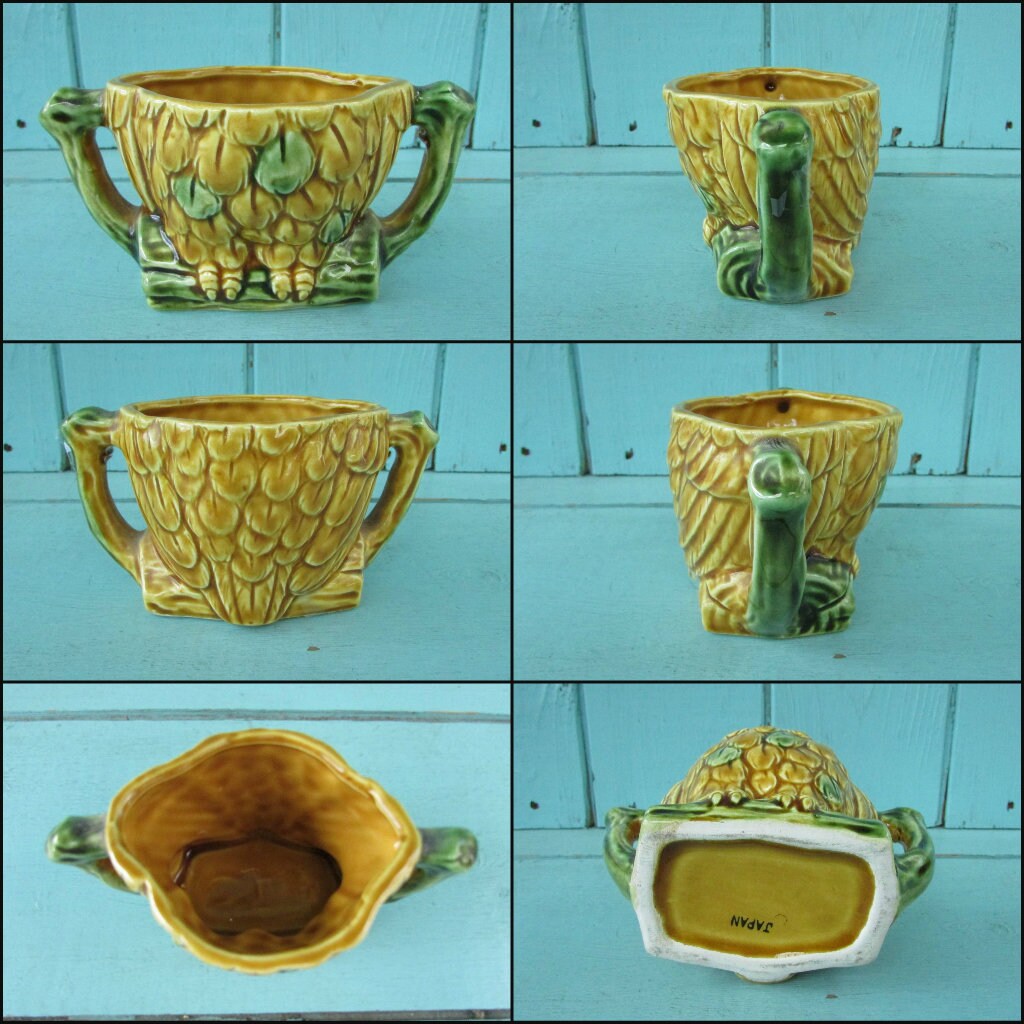 Vintage Royal Sealy Kaycoware ceramic owl cruet & creamer set, made in Japan