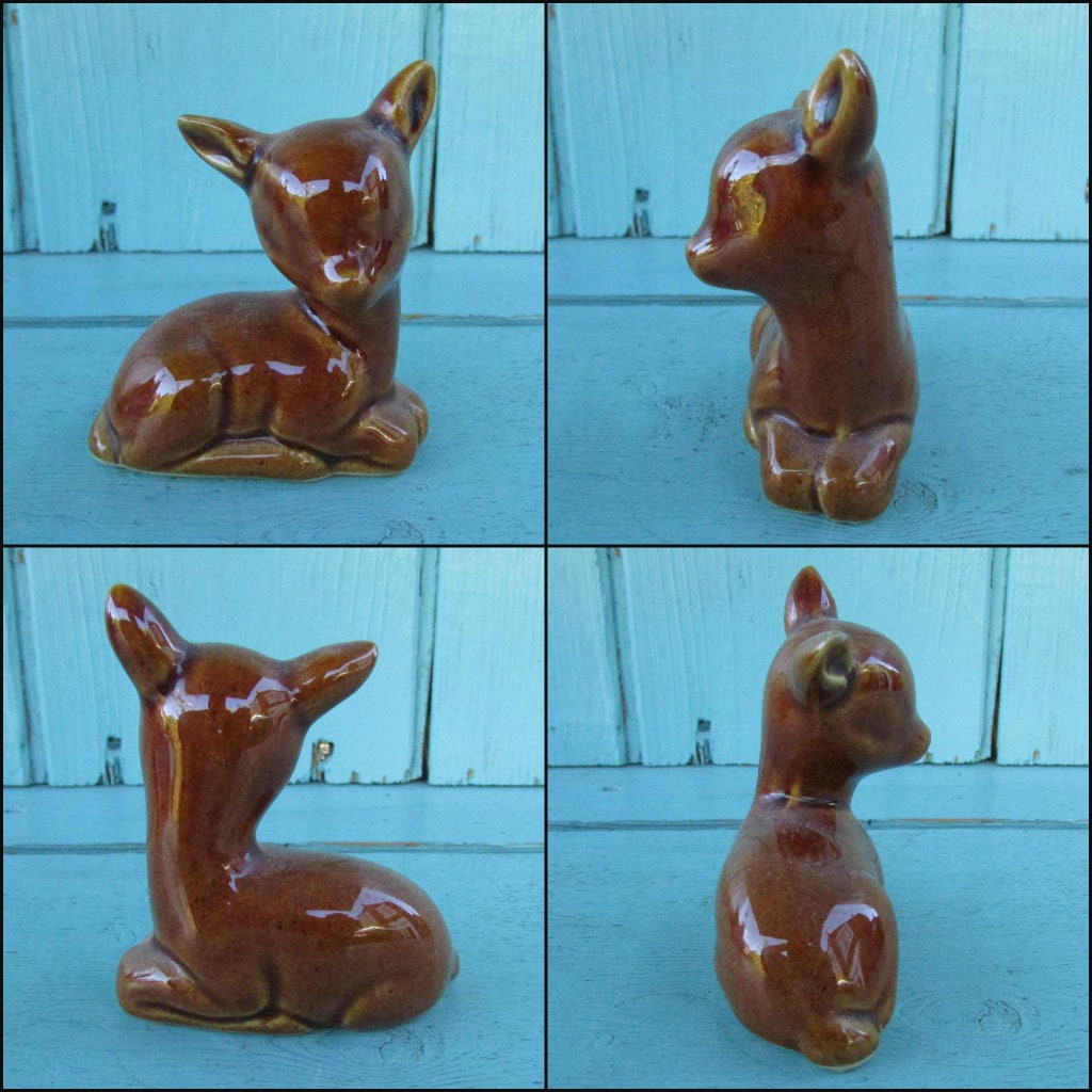Pair of 1970s small ceramic fawn figurines