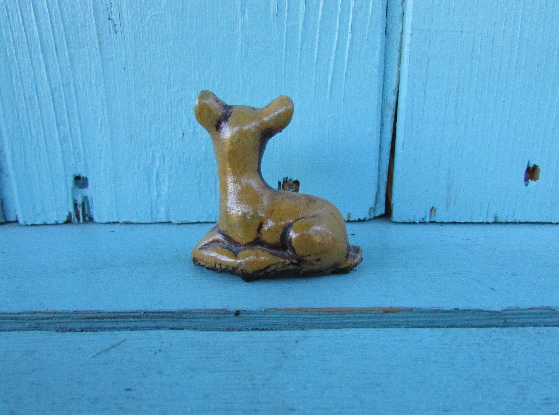 Vintage resin miniature tan baby deer/fawn figurine