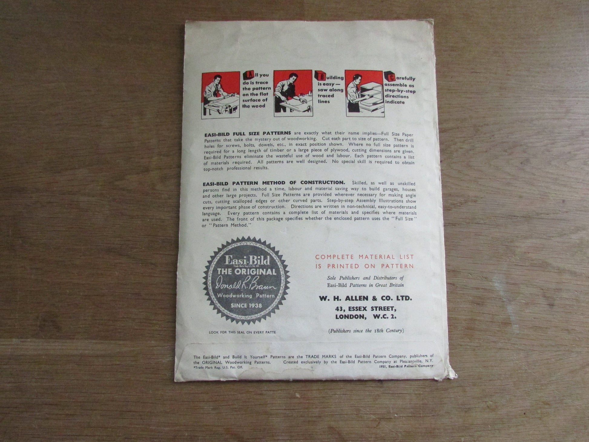 Uncut 1951 Easi-Bild Build It Yourself No.15 pattern for a handy workbench (complete)