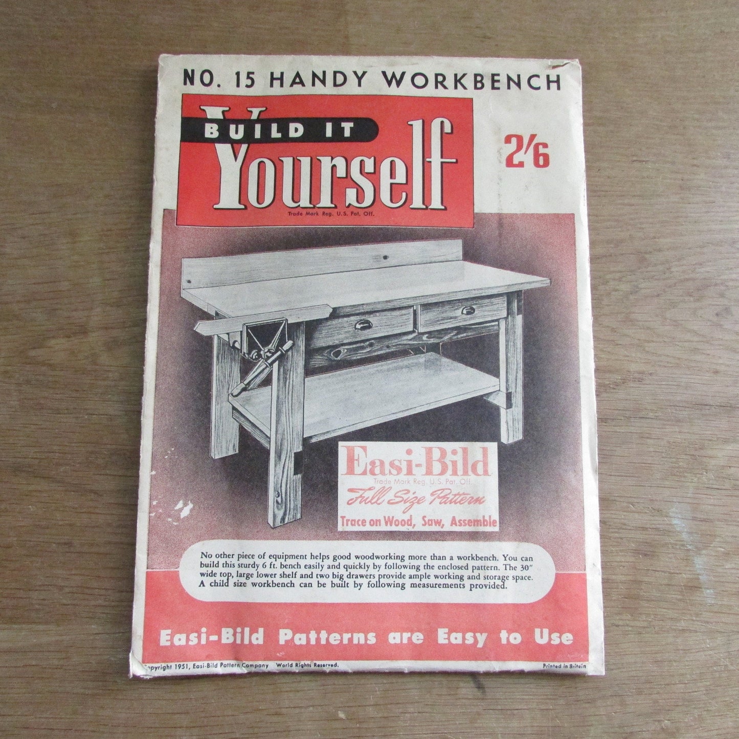 Uncut 1951 Easi-Bild Build It Yourself No.15 pattern for a handy workbench (complete)