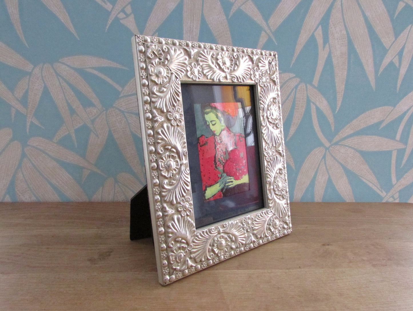 Vintage silver-tone embossed baroque floral frame