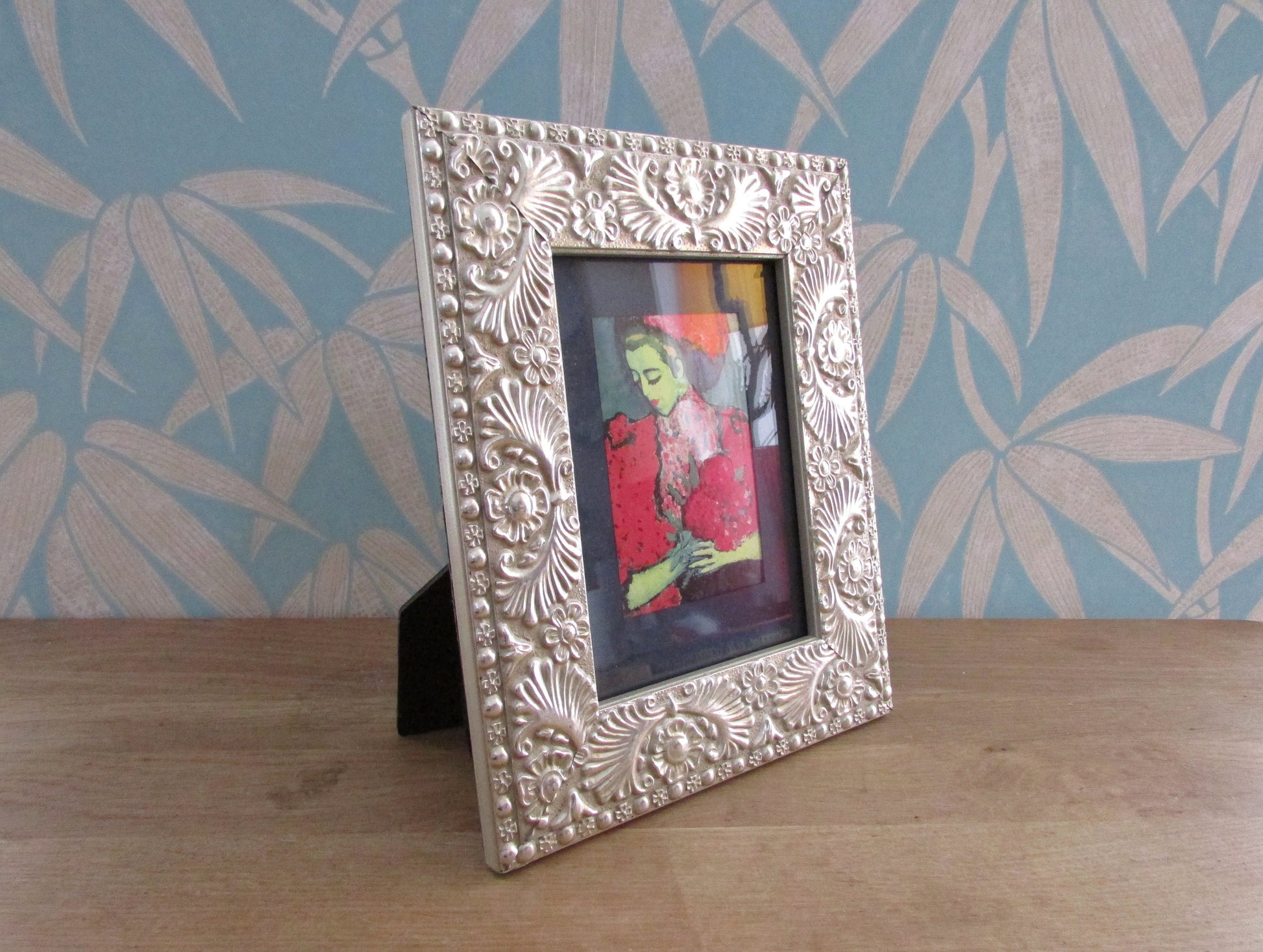 Vintage silver-tone embossed baroque floral frame