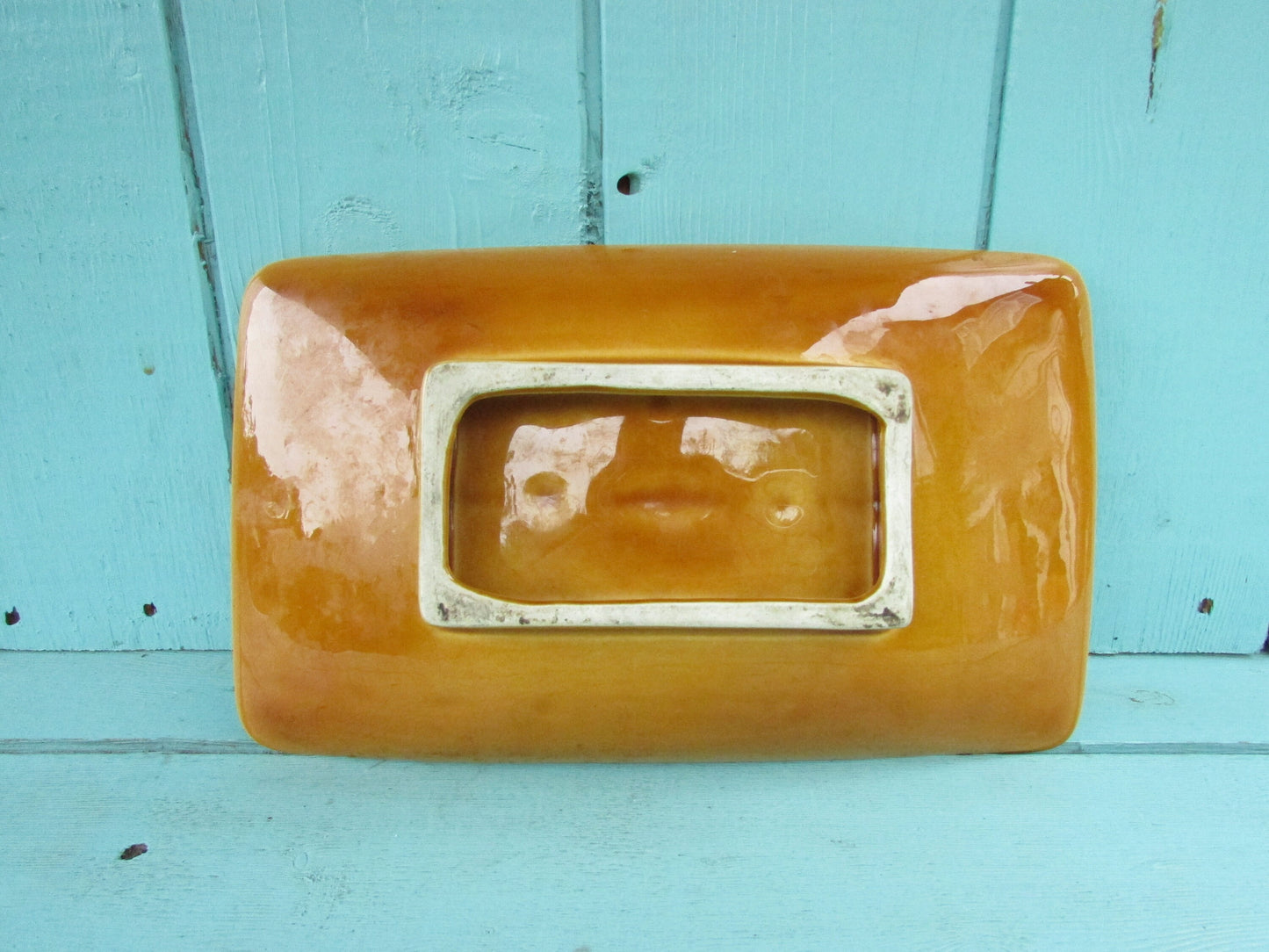 1960s Withernsea Eastgate Pottery golden honey textured rectangular trinket dish
