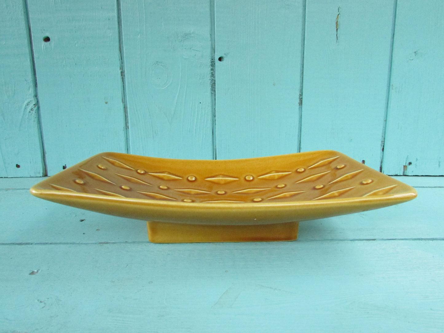 1960s Withernsea Eastgate Pottery golden honey textured rectangular trinket dish