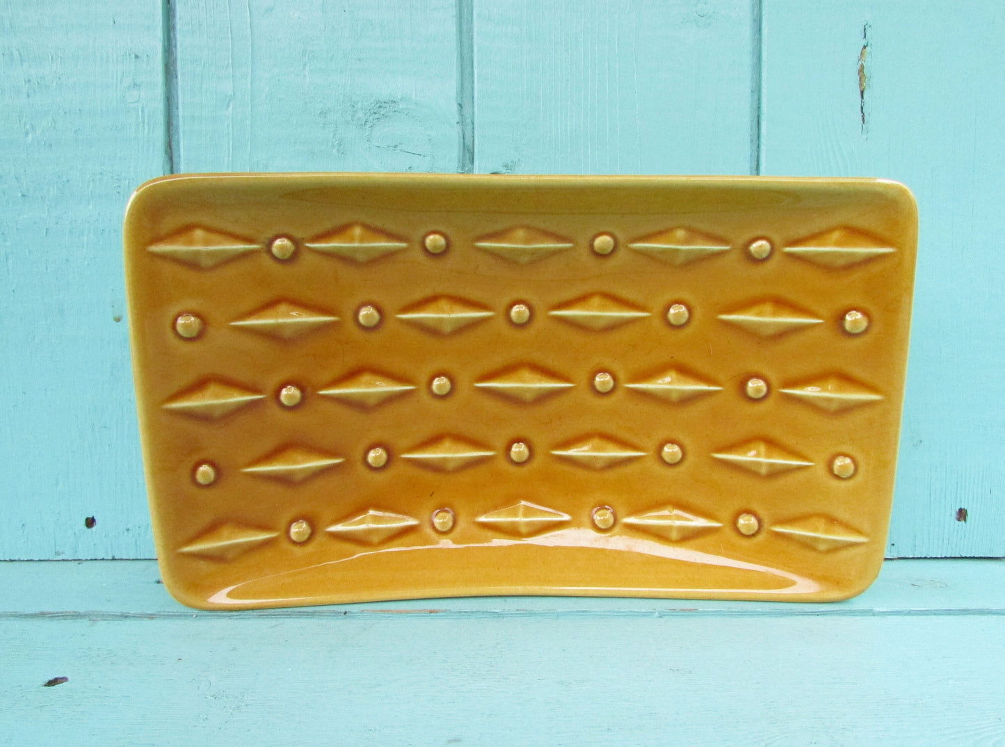 1960s Withernsea Eastgate Pottery golden honey textured rectangular trinket dish