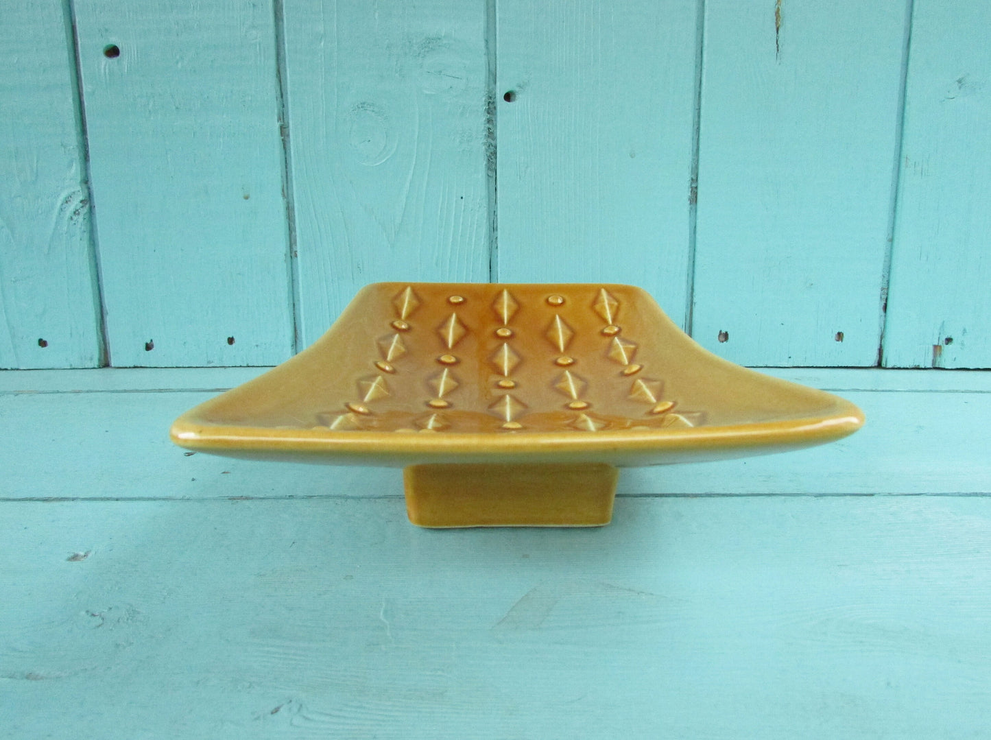 1960s Withernsea Eastgate Pottery golden honey textured rectangular trinket dish