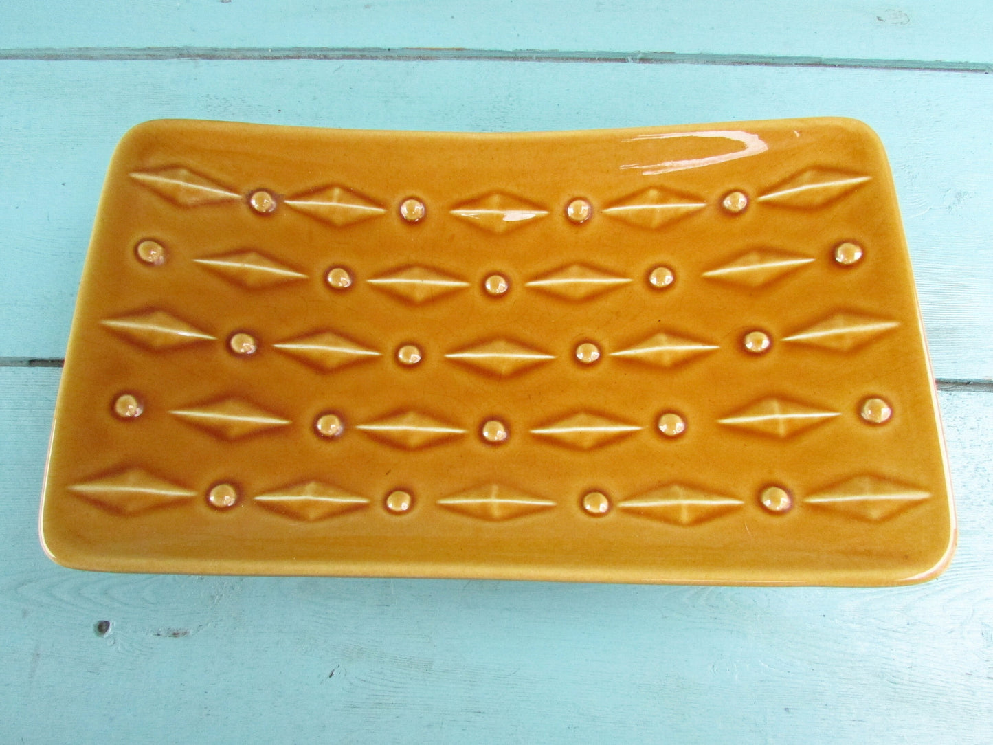 1960s Withernsea Eastgate Pottery golden honey textured rectangular trinket dish
