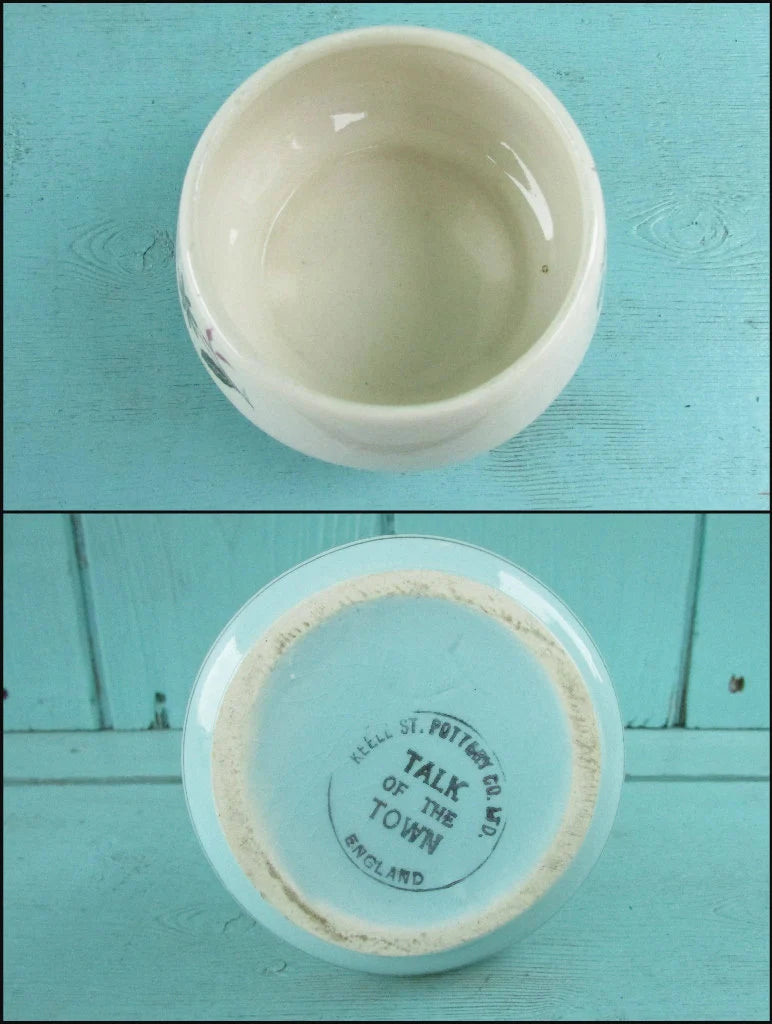 Mismatched 1950s Keele Street Pottery 'Talk of the Town' tea-for-one set