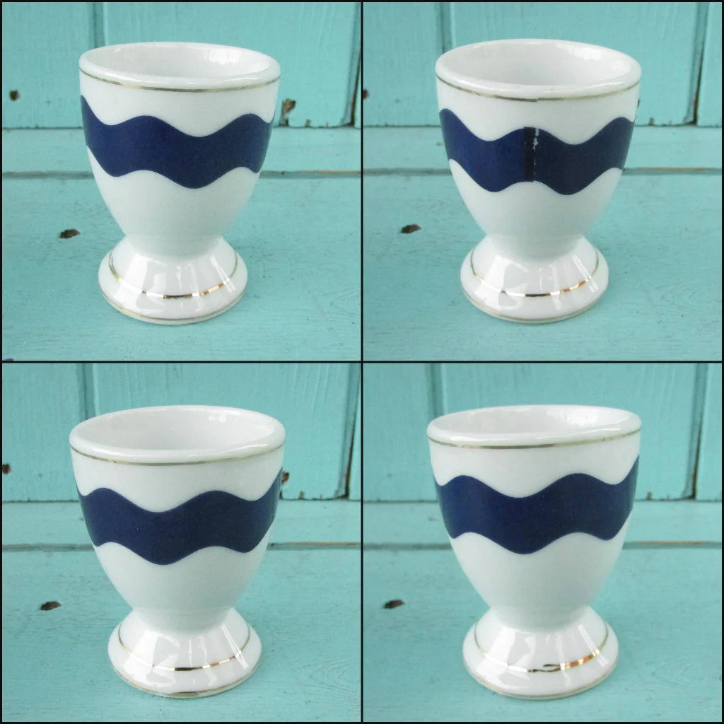 Vintage Motivex salt & pepper set and matching egg cups with coordinating ceramic spoons