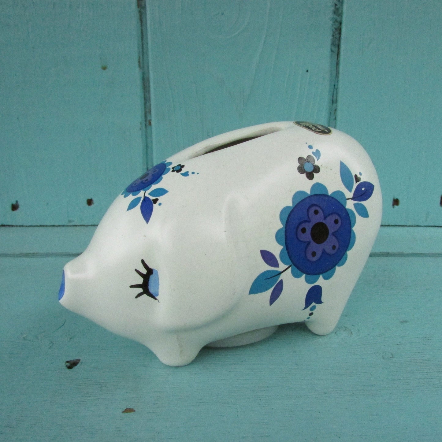 1960s Arthur Wood 5649 porcelain blue & white floral piggy bank