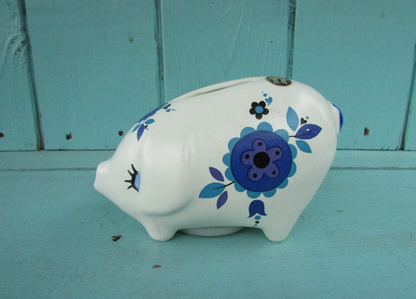 1960s Arthur Wood 5649 porcelain blue & white floral piggy bank