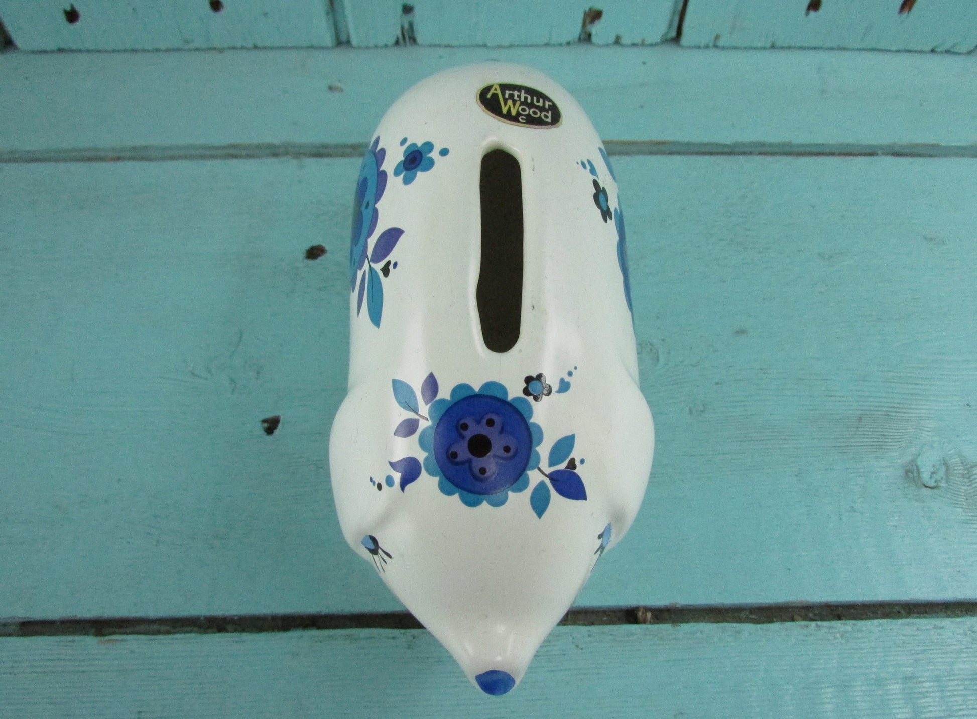 1960s Arthur Wood 5649 porcelain blue & white floral piggy bank
