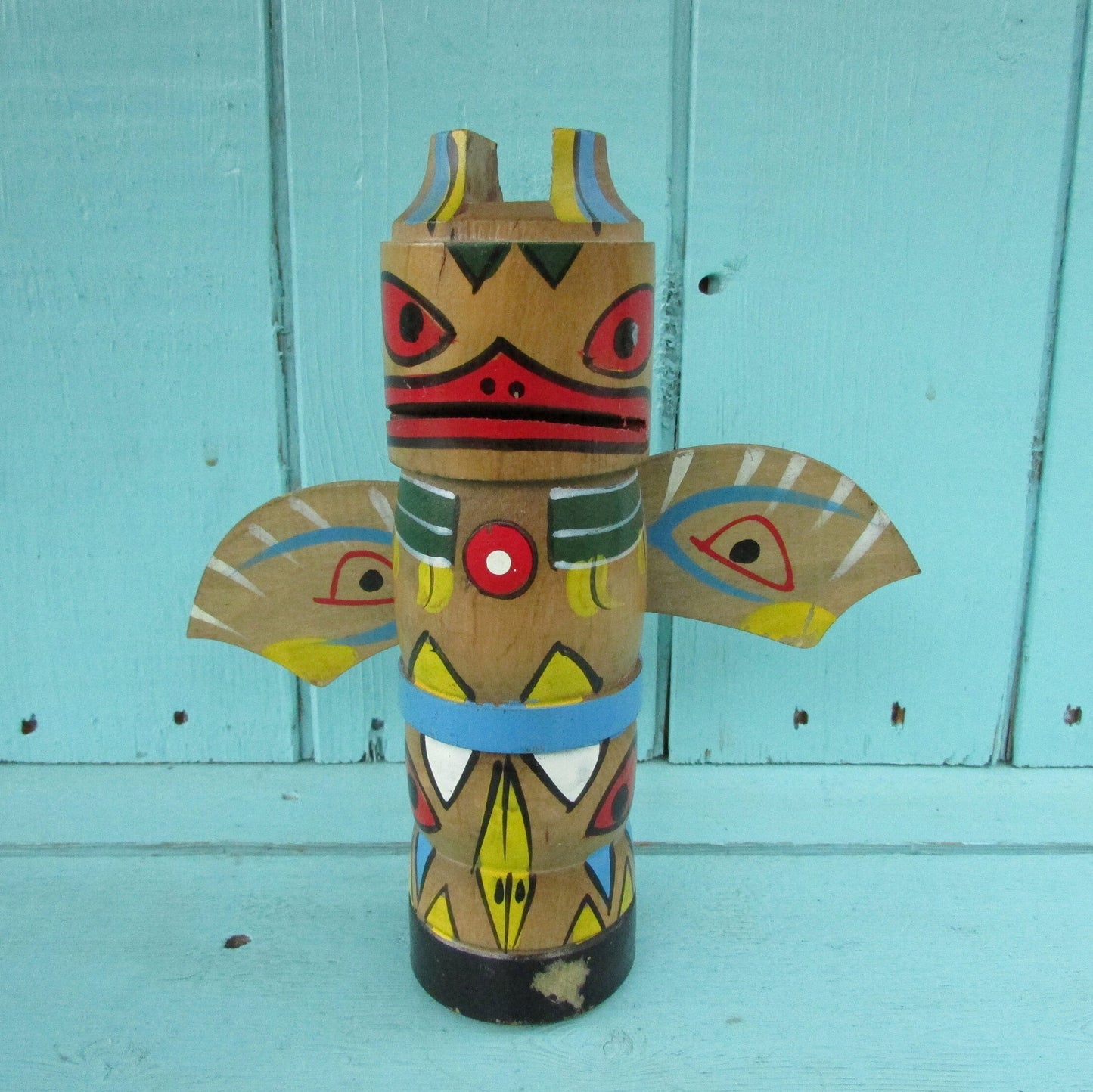 Vintage handpainted wooden totem pole money box