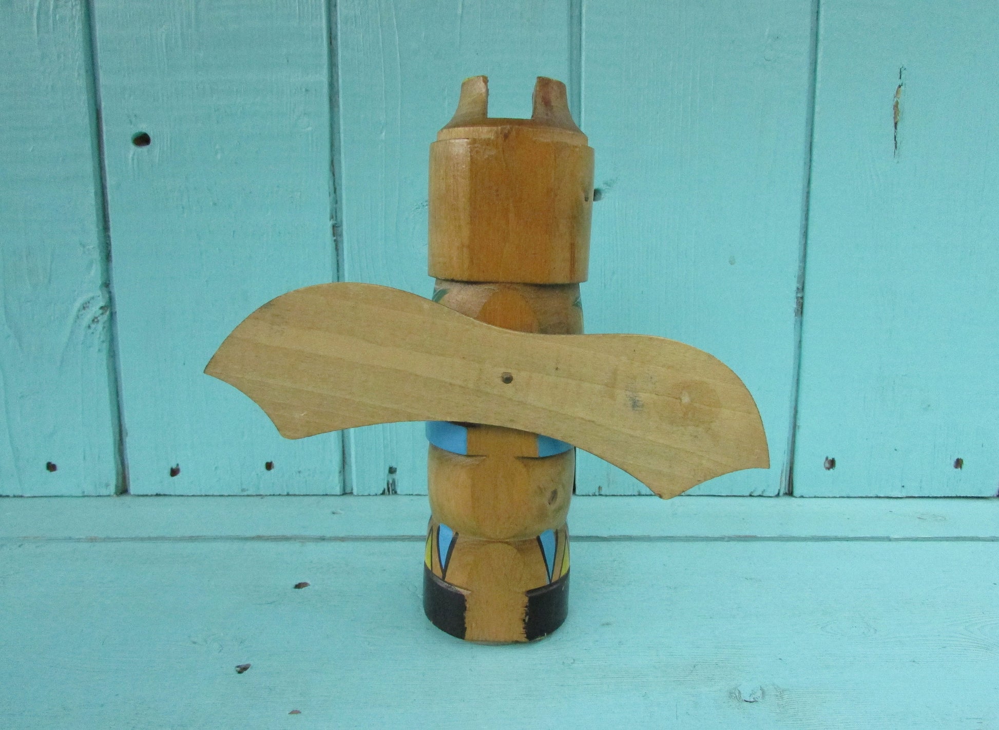 Vintage handpainted wooden totem pole money box