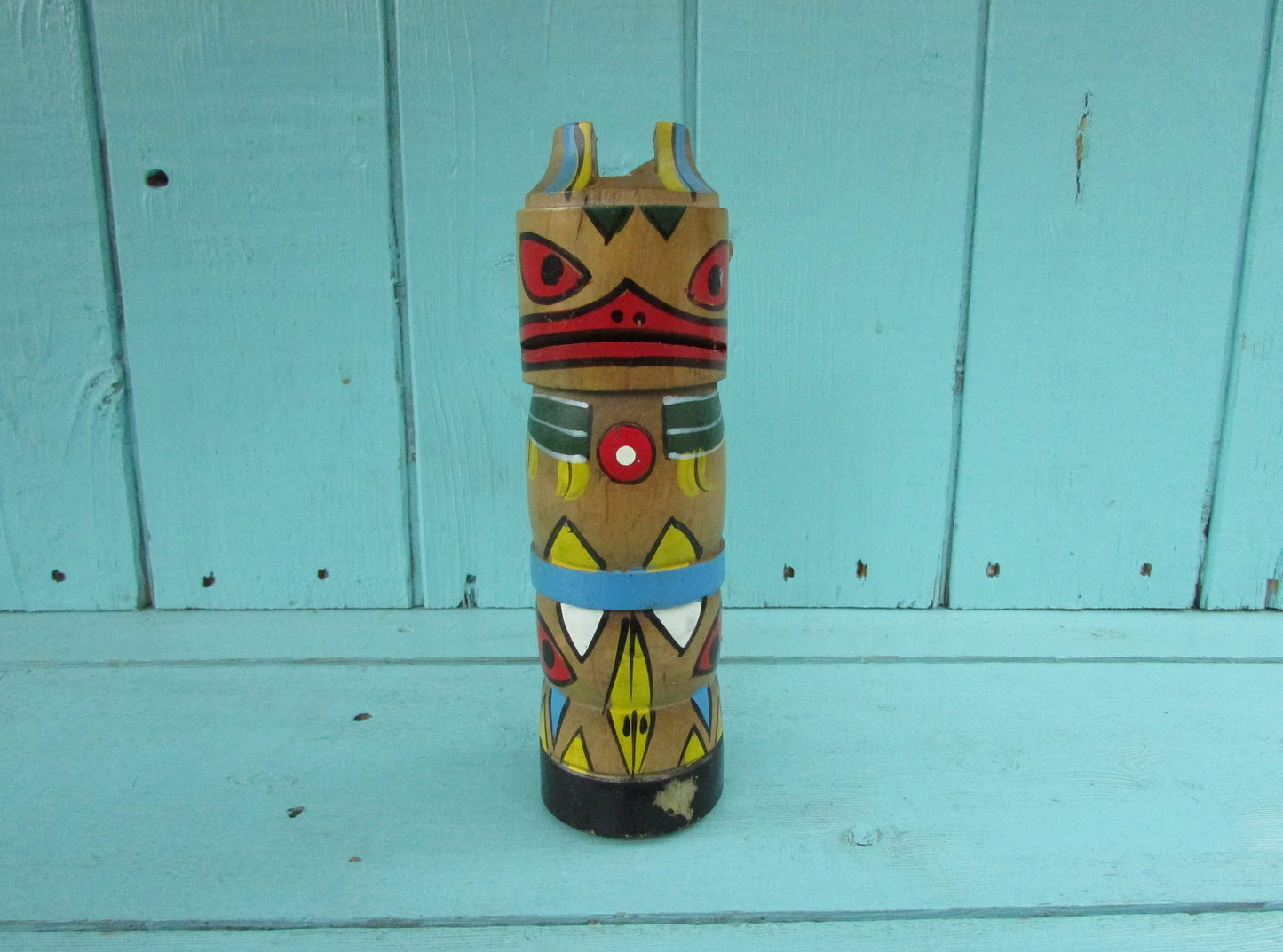 Vintage handpainted wooden totem pole money box