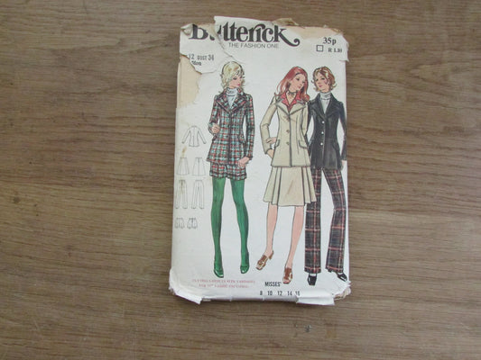 Part cut 1971 Butterick 6346 sewing pattern for misses' jacket, pants, shorts & skirt, size 12 (complete)