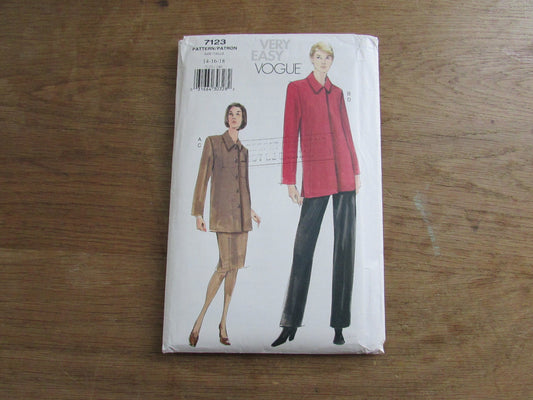 Uncut 1999 Vogue 7123 sewing pattern for misses'/misses' petite jacket, skirt & pants, sizes 14-16-18 (complete)