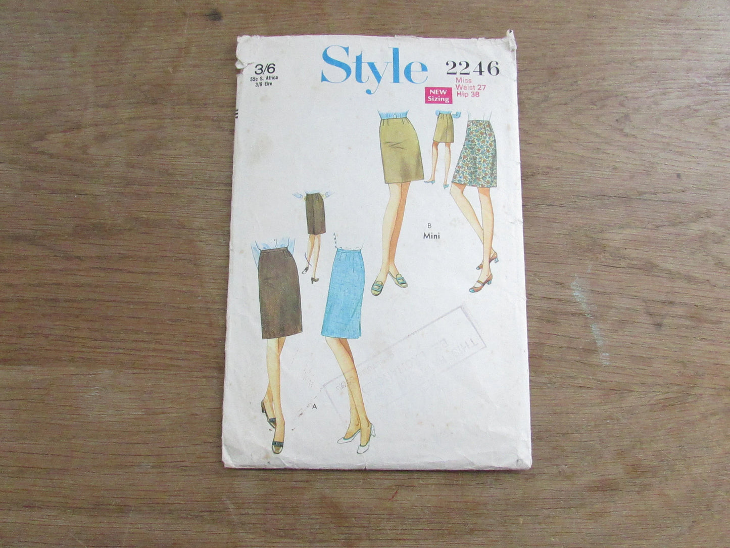 Part cut 1968 Style 2246 sewing pattern for misses' skirt in two lengths, size 10 (complete)