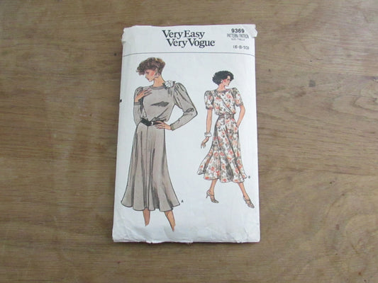 Part cut 1985 Vogue 9369 sewing pattern for misses' dress, cut to size 10 (complete)