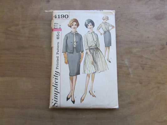 Part cut 1960s Simplicity 4190 sewing pattern for misses' blouse, jacket & two skirts, size 14 (complete)