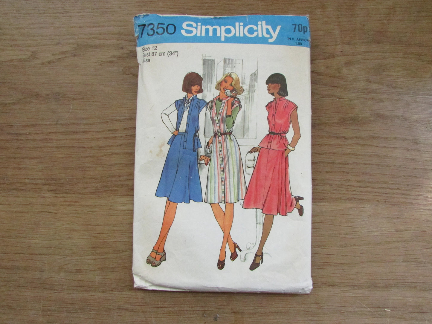 Part cut 1976 Simplicity 7350 sewing pattern for misses' skirt, & dress or top, size 12 (complete)