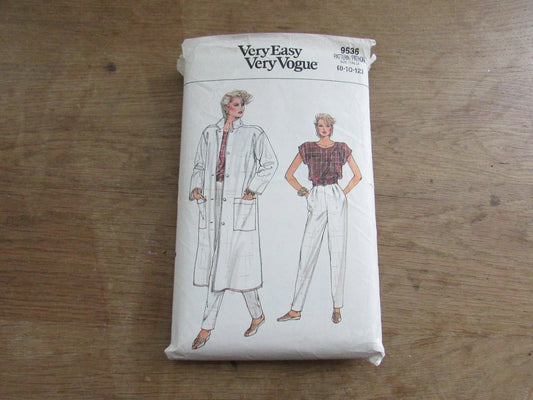 Part cut 1986 Vogue 9536 sewing pattern for misses' coat, pants & top, cut to size 12 (complete)