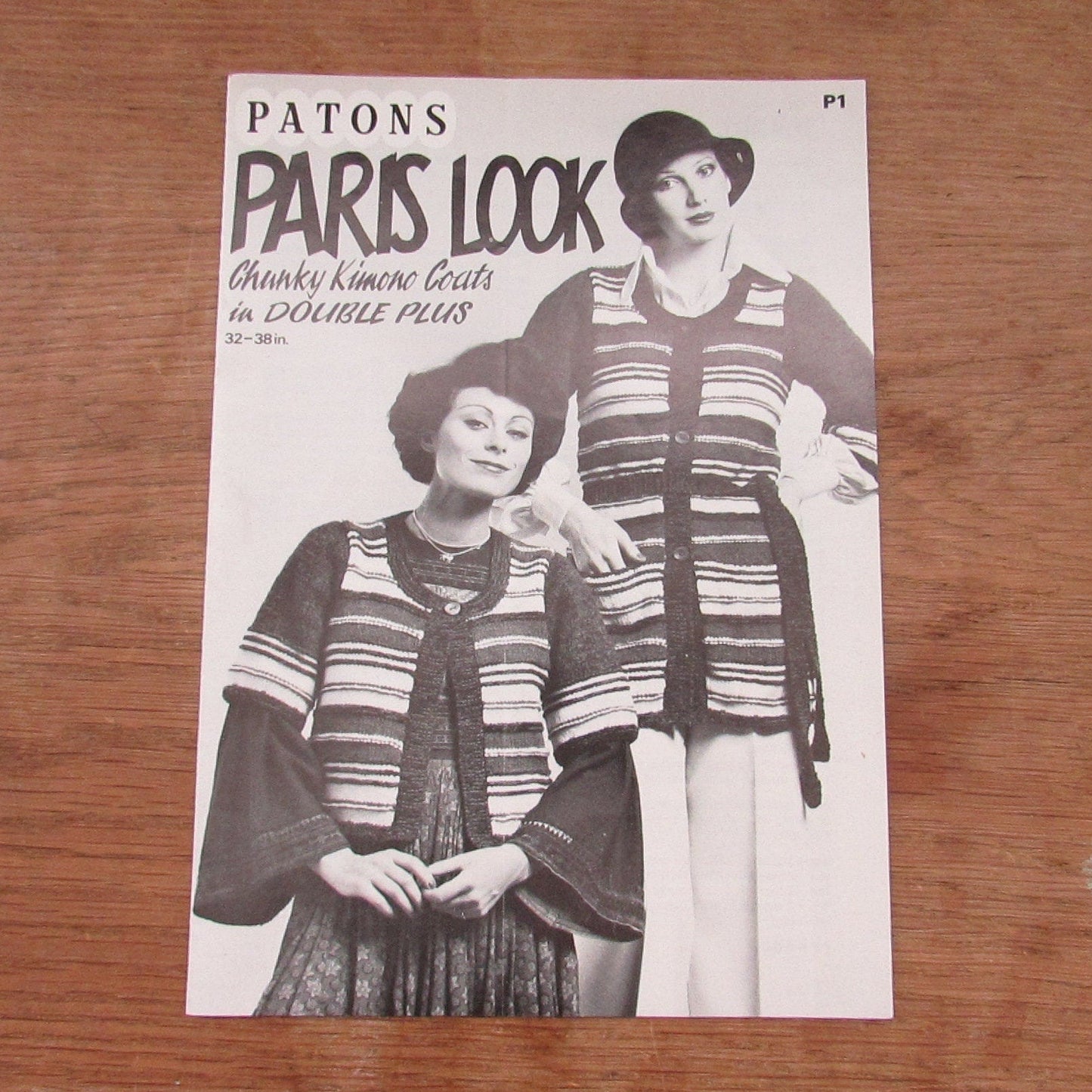 1974 Patons Paris Look P1 knitting pattern for chunky kimono coats, sizes 32"-38"