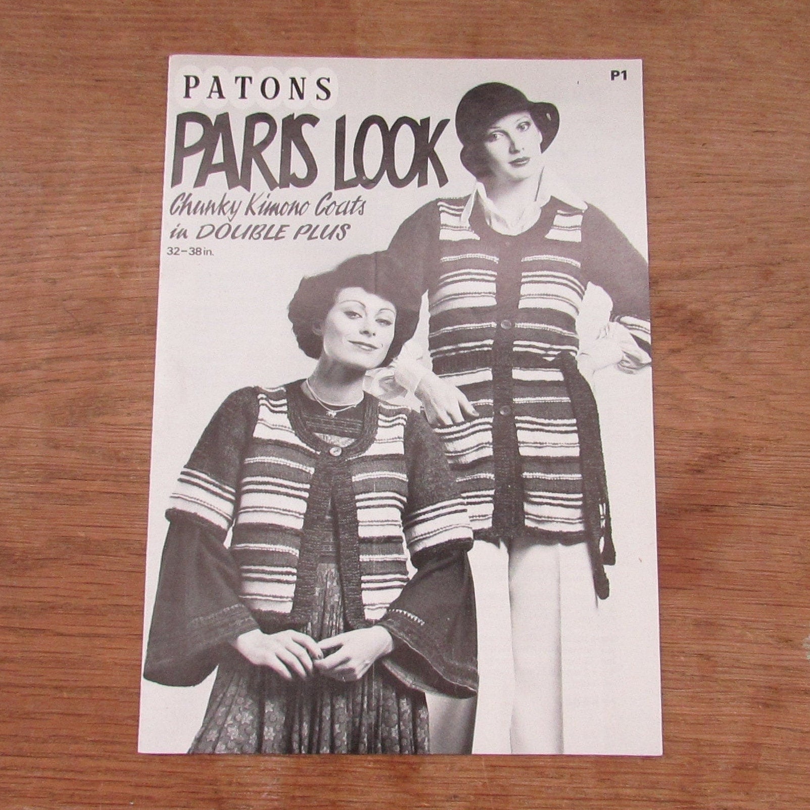 1974 Patons Paris Look P1 knitting pattern for chunky kimono coats, sizes 32"-38"