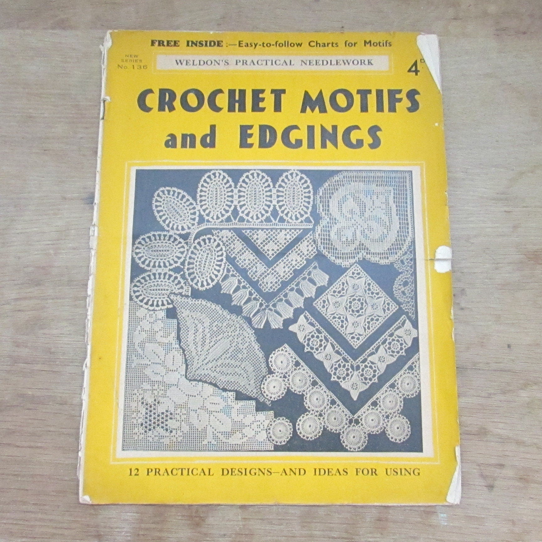 1930s Weldon's Practical Needlework No.136 (12 practical) patterns for crochet motifs & edgings