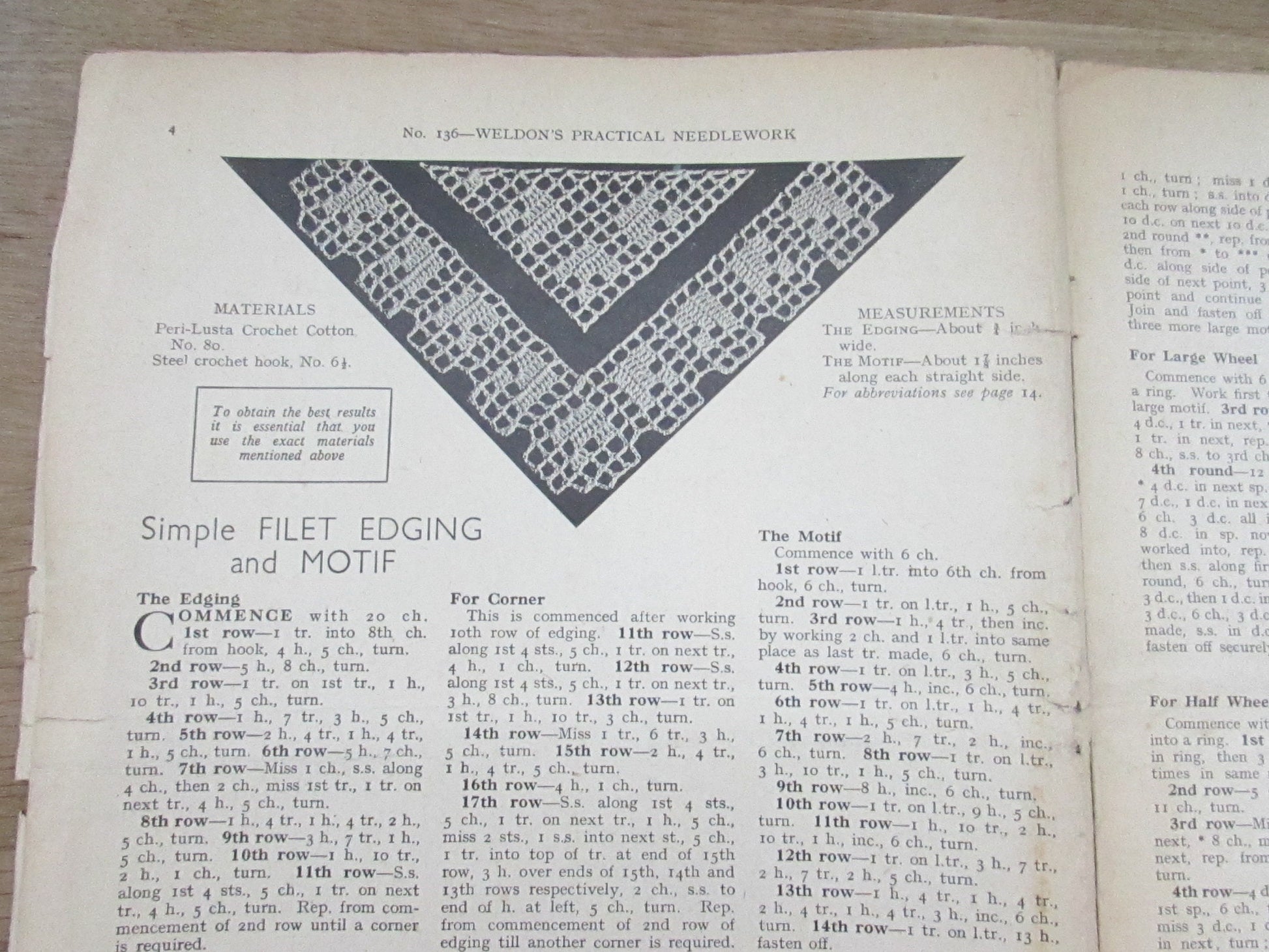 1930s Weldon's Practical Needlework No.136 (12 practical) patterns for crochet motifs & edgings
