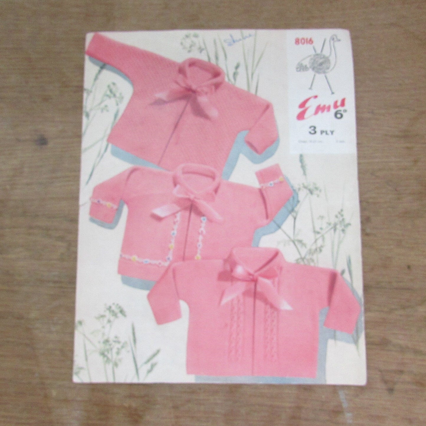 Vintage Emu 8016 knitting pattern for baby jackets, chest 19-21"
